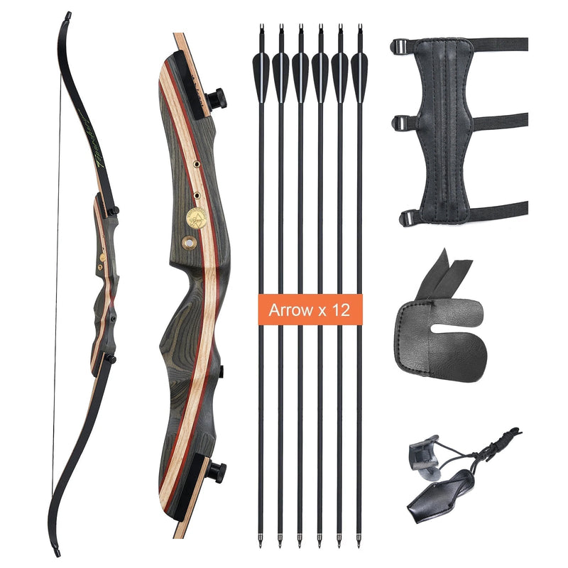 62" Archery Wooden Takedown Recurve Bow and Arrows Set Right Handed for Adult & Youth Beginner Outdoor Training Practice 20-50lbs