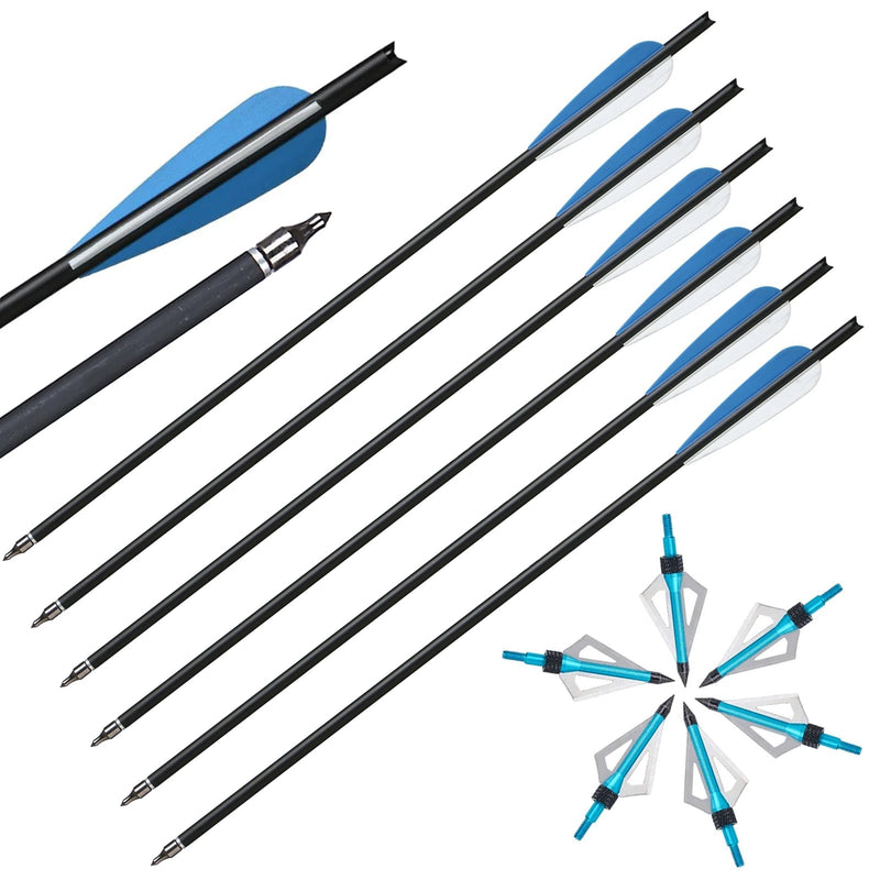 20 Inch Crossbow Bolt and Broadheads Set 12pcs Carbon Arrows with 6pcs Hunting Broadheads