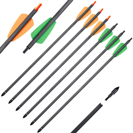 12pcs 15 Inch Carbon Arrows for Crossbow ID 6.2mm Pure Carbon Arrows Hunting Archery Arrow for Outdoor Shooting Crossbow