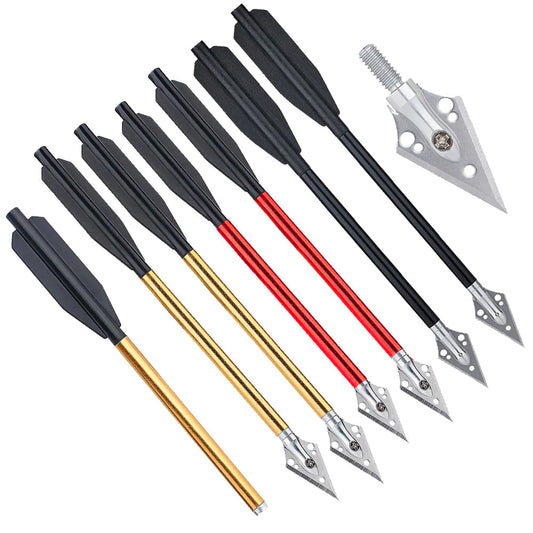 24pcs 6.5 Inch Crossbow Arrow Aluminum Tips Bolt with 2-Blade Replaceable Broadheads Outdoor Shooting Hunting Arrow