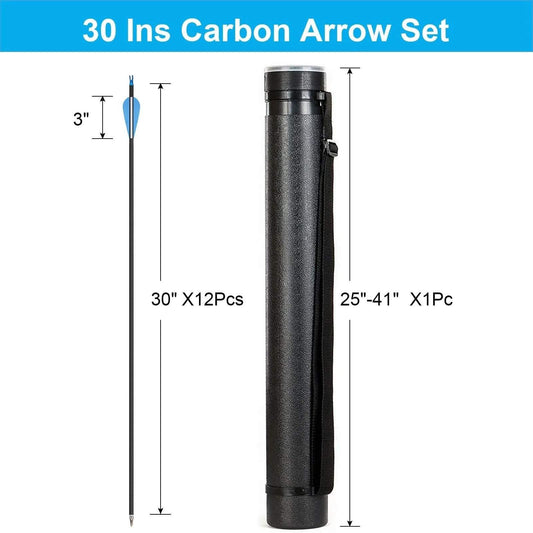 Archery Arrow and Quiver Set 12pcs Fletched Carbon Arrows with Adjustable Arrow Tube 63-105cm