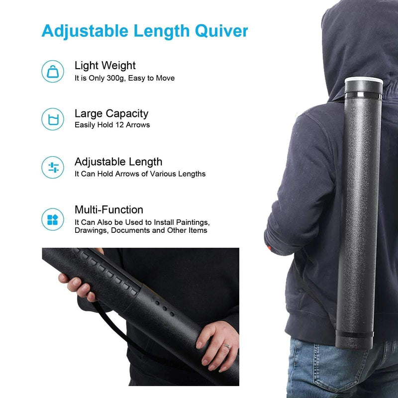 Archery Arrow and Quiver Set 12pcs Fletched Carbon Arrows with Adjustable Arrow Tube 63-105cm