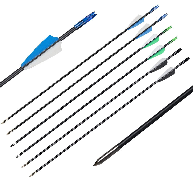 12pcs Archery 31.5" Fiberglass Arrows Spine 800 Diameter 6mm for Recurve Bow Youth Beginner Shooting Target Practicing