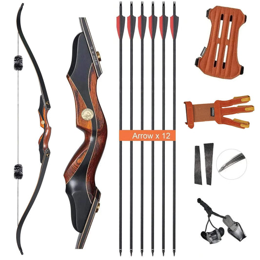Archery 60" Recurve Hunting Bow and Arrow Set Takedown Laminated Bow for Adults Right Hand 25-50lbs