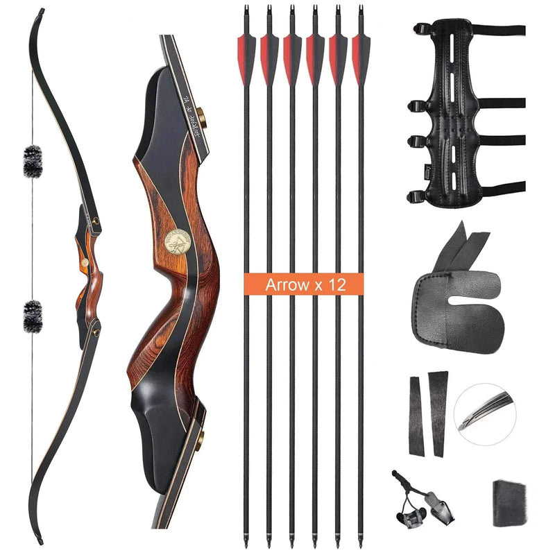 Archery 60" Recurve Bow and Arrow Set Takedown Laminated Right Hand Bow for Adults Hunting Bow 30-50lbs