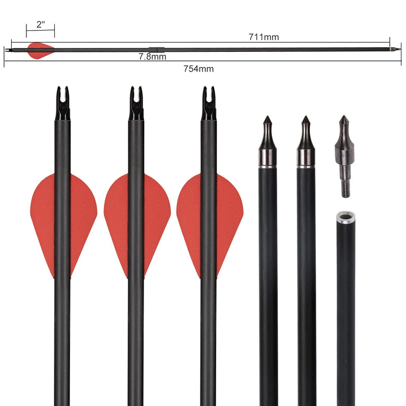12pcs Archery 28" Fletched Carbon Arrows Spine 500 for Compound Recurve Bow