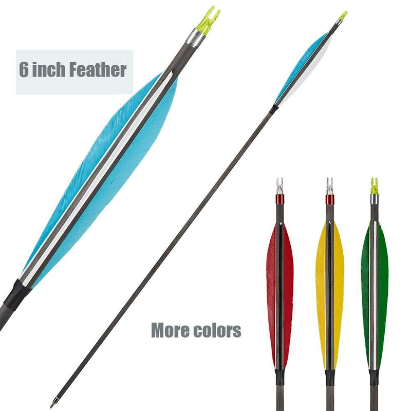 6pcs Archery 30" Carbon Arrow Spine 350 with 6inch Turkey Feather For Recurve Bow Outdoor Shooting Practice Hunting Arrow