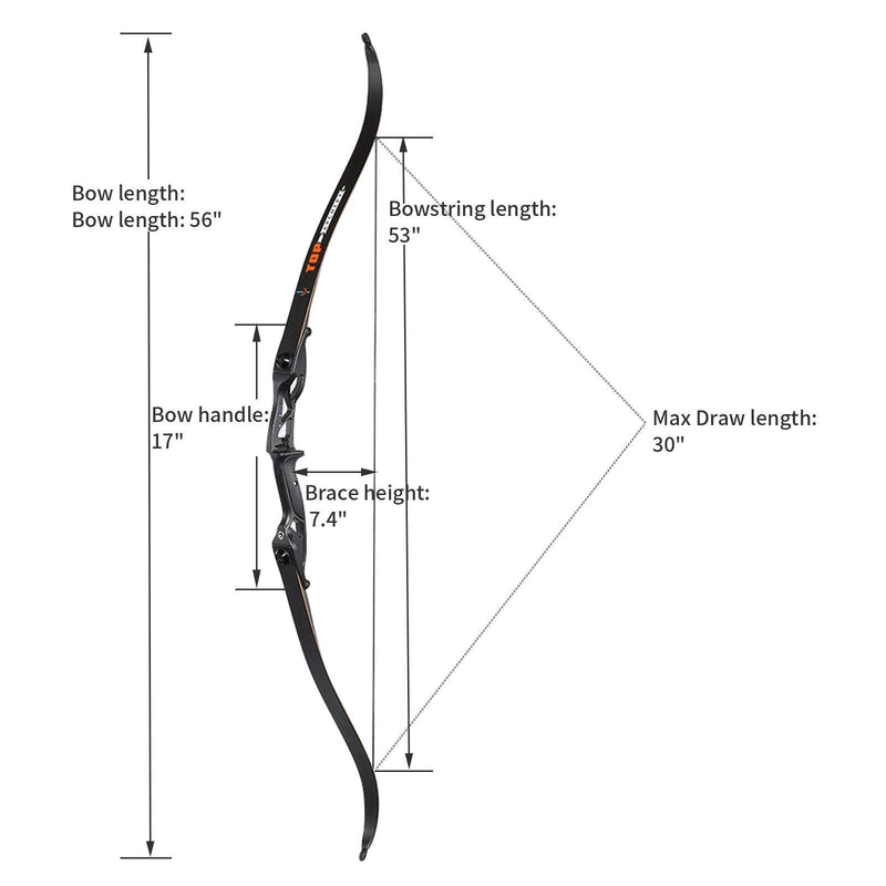 56" Archery Takedown Recurve Laminated Bow RH Aluminum Riser Hunting Bow 30-50lbs