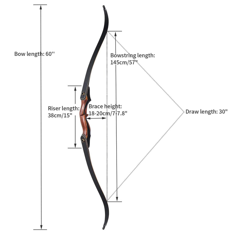 60" Archery Recurve Bow and Arrows Set Feather Fletched Carbon Arrows with Laminated Hunting Bow 25-50lbs
