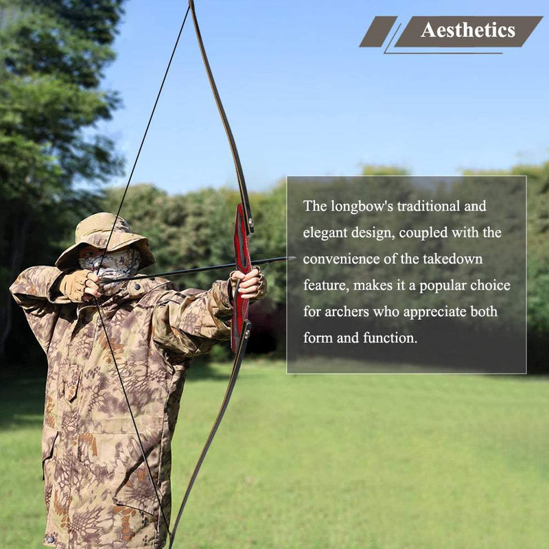 64 Inch Archery Traditional Wood Longbow Takedown Recurve Laminated Bow Right-handed 25-50LBS