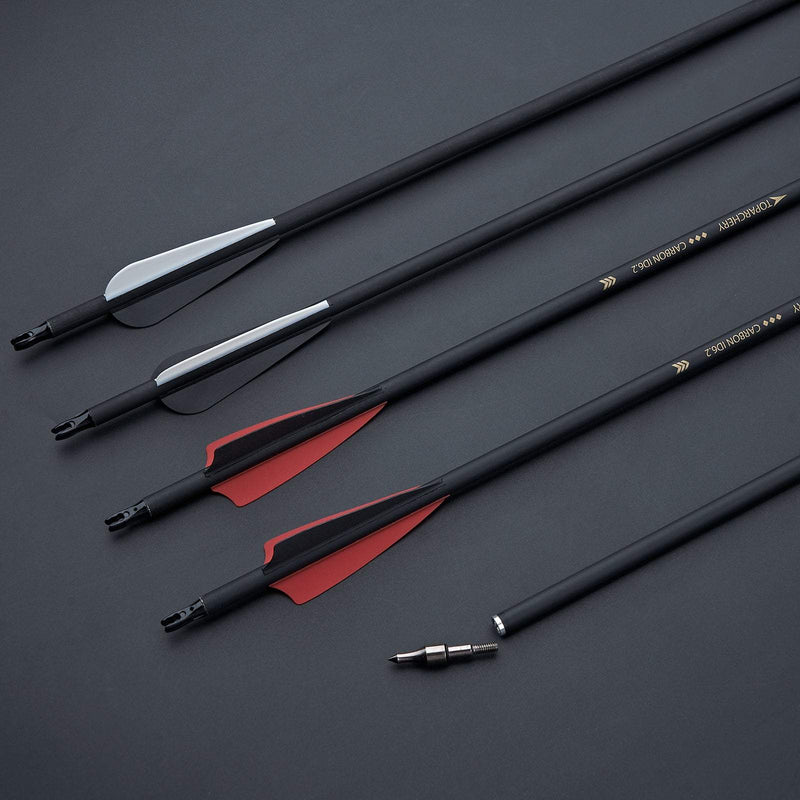 12pcs Archery 30" Carbon Arrows Spine 500 ID 6.2mm Hunting Practice Arrows for Recurve Compound Bow