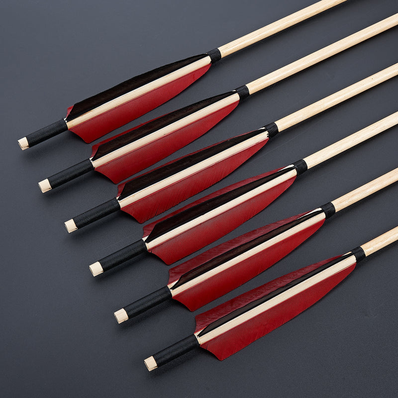 6Pcs Archery 32" Traditional Wooden Arrows with 5" Turkey Feather