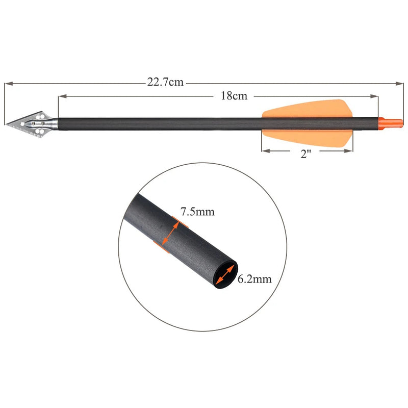 6pcs Archery Crossbow Bolts 8.9 Inch Pure Carbon Crossbow Arrows for Outdoor Shooting